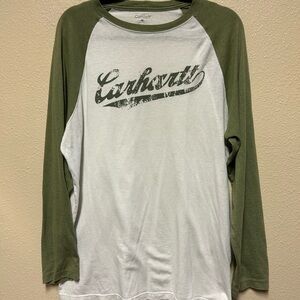Carhartt Men's Olive and White Raglan Long Sleeve Tee